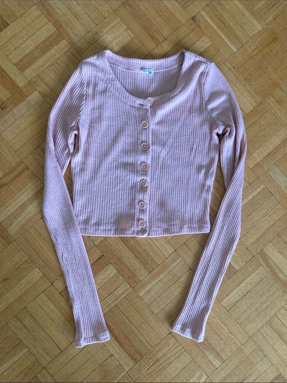 Wilfred Pale Pink Ribbed Button-Front Crop Cardigan